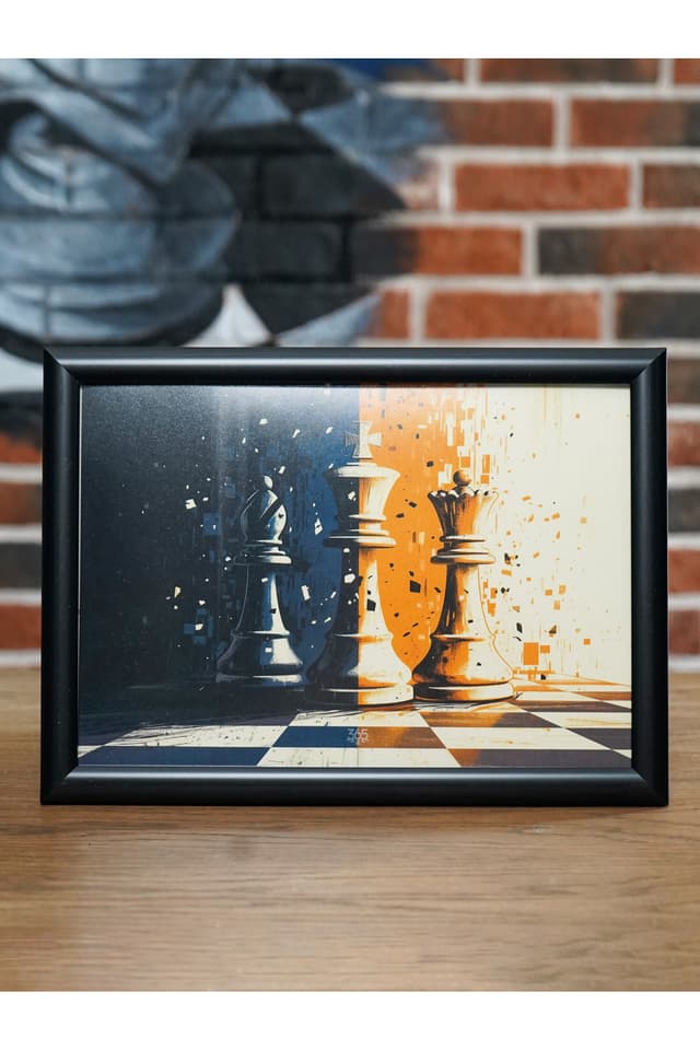 Satranç Temalı Soyut Dijital Tablo | Cam Çerçeveli Modern Sanat Baskısı resmi